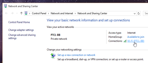 Network and sharing center path