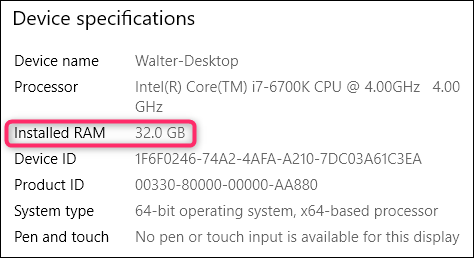 device specifications to install ram